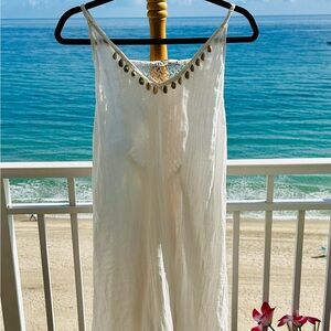 Zara chic White gauze Maxi/midi  Dress with shell Accents